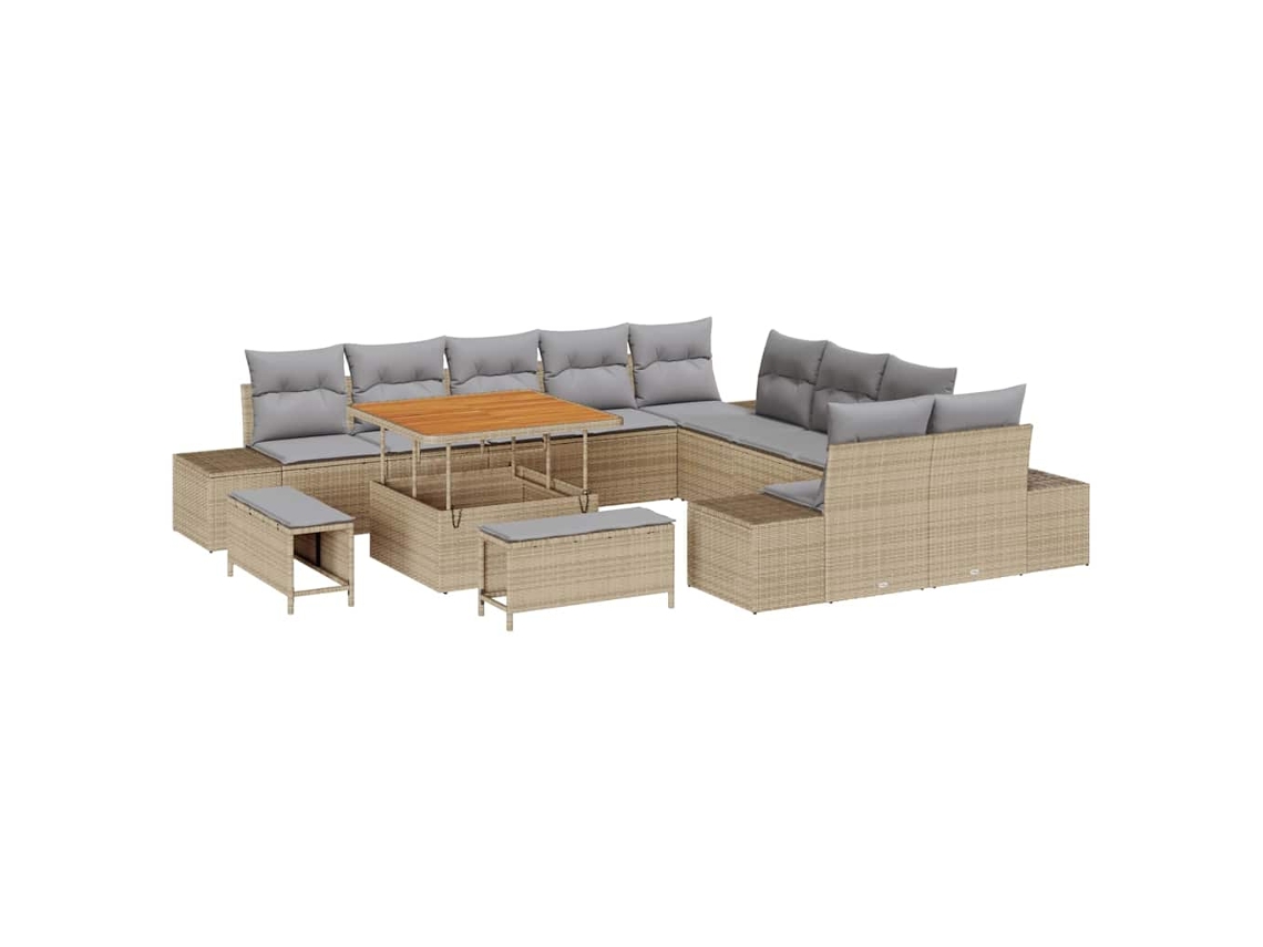 Maison Exclusive - Conjunto De Sofás De Jardín Con Cojín 13 Pcs Beige Poliratán