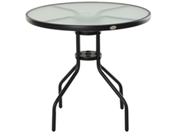 Mesa De Bistró De Jardín Con Agujero, Sombrilla, Cristal, Metal, Negra.