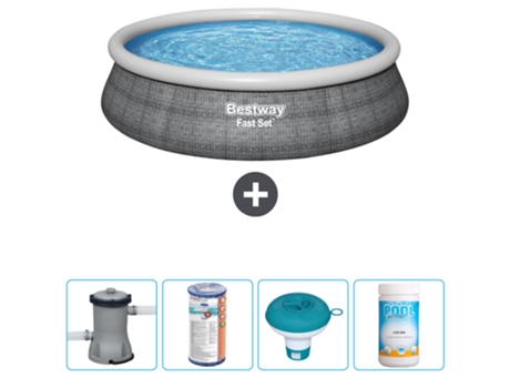 Piscina hinchable redonda Fast Set BESTWAY - Estampado ratán - 457 x 84 cm - Bomba incluida Filtrar - flotador de cloro - Cloro