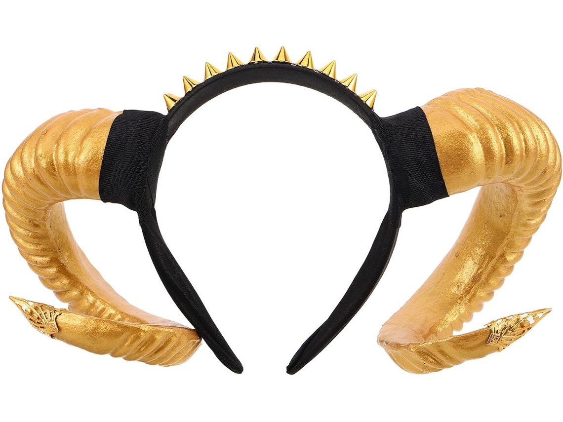 Diadema De Cuernos De Oveja Dorados, Demonio Gótico, Plástico Ligero, Accesorio Para Cosplay De Halloween