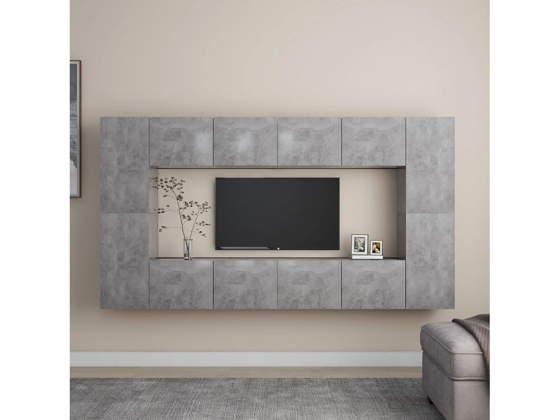 8 Pzs Pack de Muebles de Armario Tv Contrachapado Gris Cemento