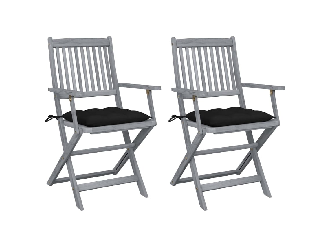 Sillas plegables de exterior de acacia maciza de 2 piezas con cojines DKD Home Decor