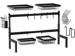 Escurridor De Platos Multifuncional De Hierro Negro - Estante De Almacenamiento Para Encimera Gadget