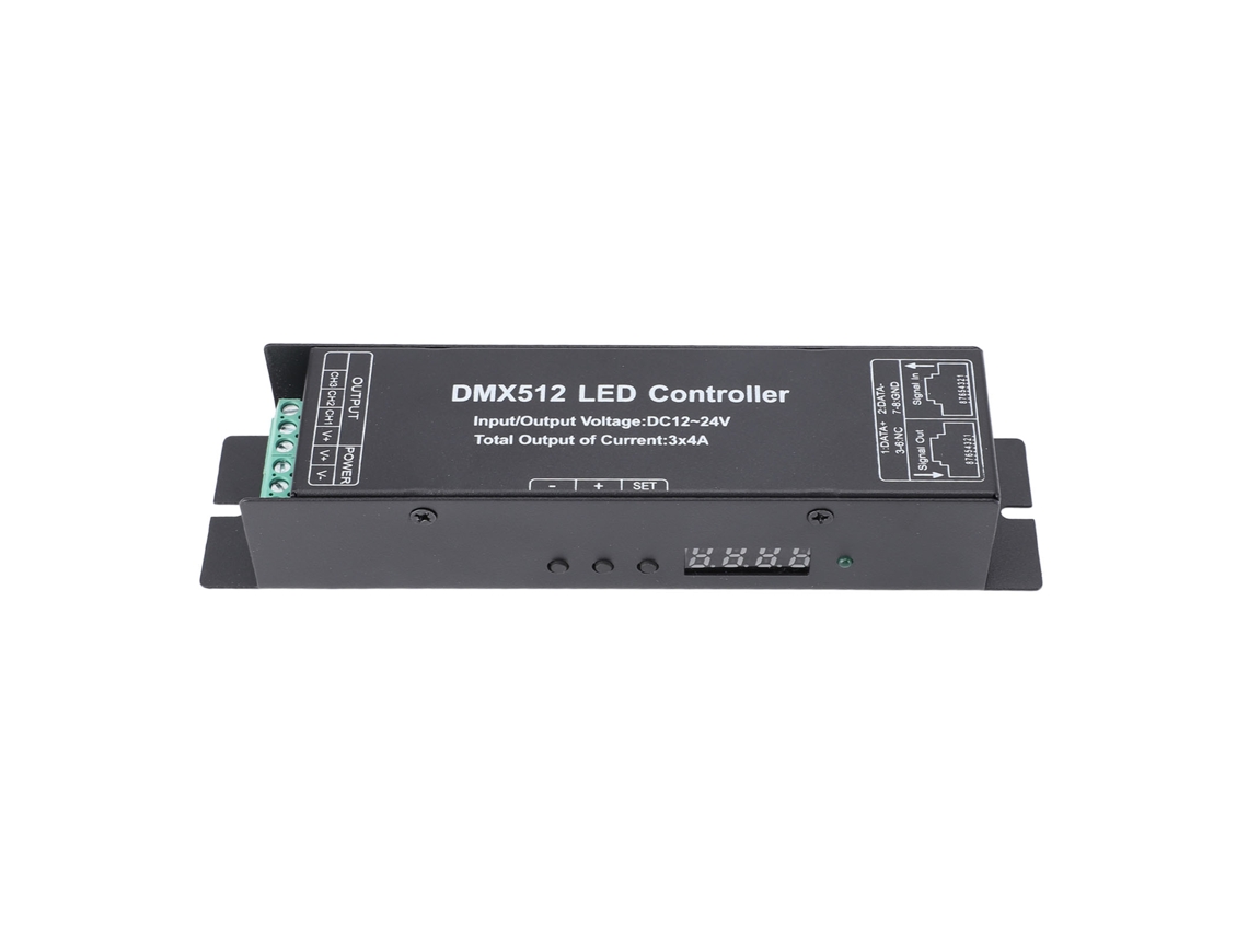 Controlador decodificador DMX512 de 3 canales, voltaje constante DC12V-24V, para tiras de LED y luces de escenario (modelo 2026).