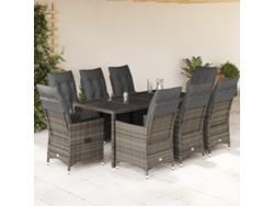 Conjunto de comedor de jardín DKD Home Decor de 9 piezas con cojines, ratán gris