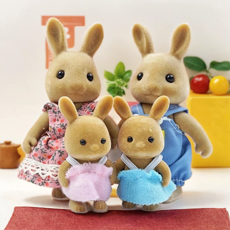 Accesorios para casas de muñecas en miniatura Mdug (familia de conejos marrones)