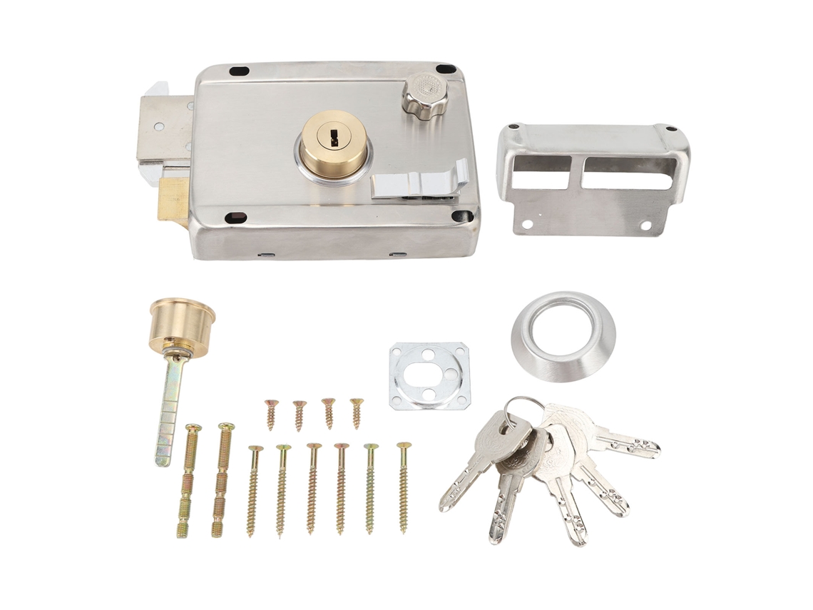 Cerradura Antivandálica Mecánica Externa De Acero Inoxidable Con Manilla Para Puertas De Madera, Color Plata.