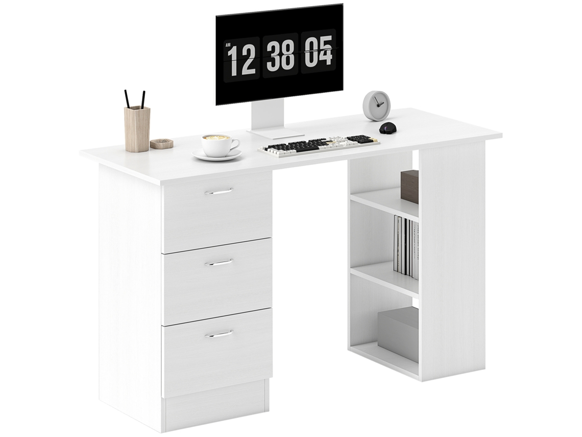 Escritorio Con Almacenamiento, Mesa Para Ordenador De 120 X 50 Cm, Escritorio Con Estantes Y Cajones, Para Espacios Pequeños, Dormitorio, Blanco