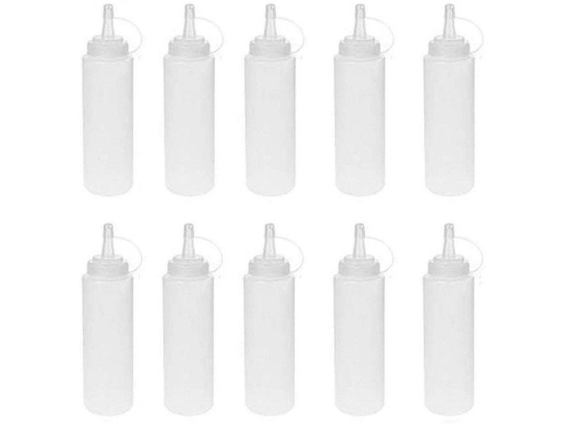 2026-11747-10 Botellas De Presión 8oz 230ml Sin Fugas, Plástico Pe Transparente Bpa Free Para Salsas Y Líquidos