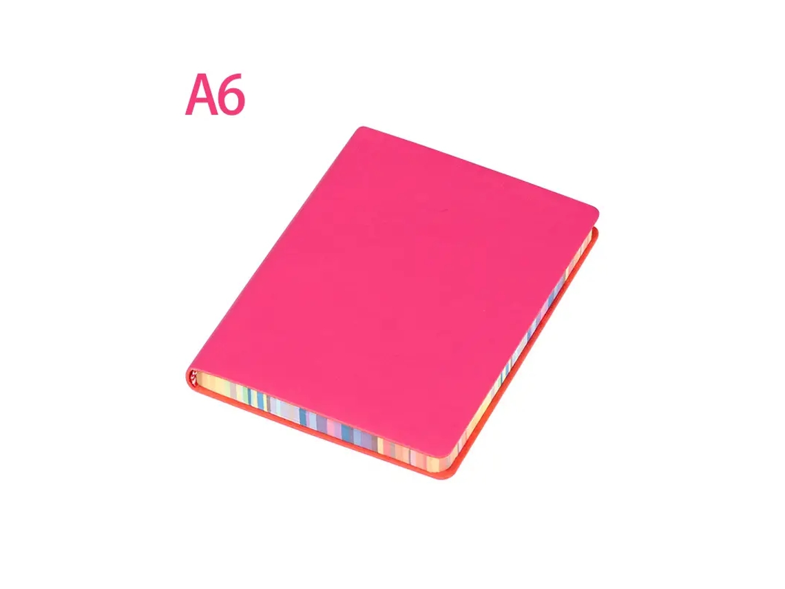 Cuaderno con borde arcoíris, 200 páginas rayadas, ideal para apuntes de estudiantes. Mdug (Rosa Rojo A6)