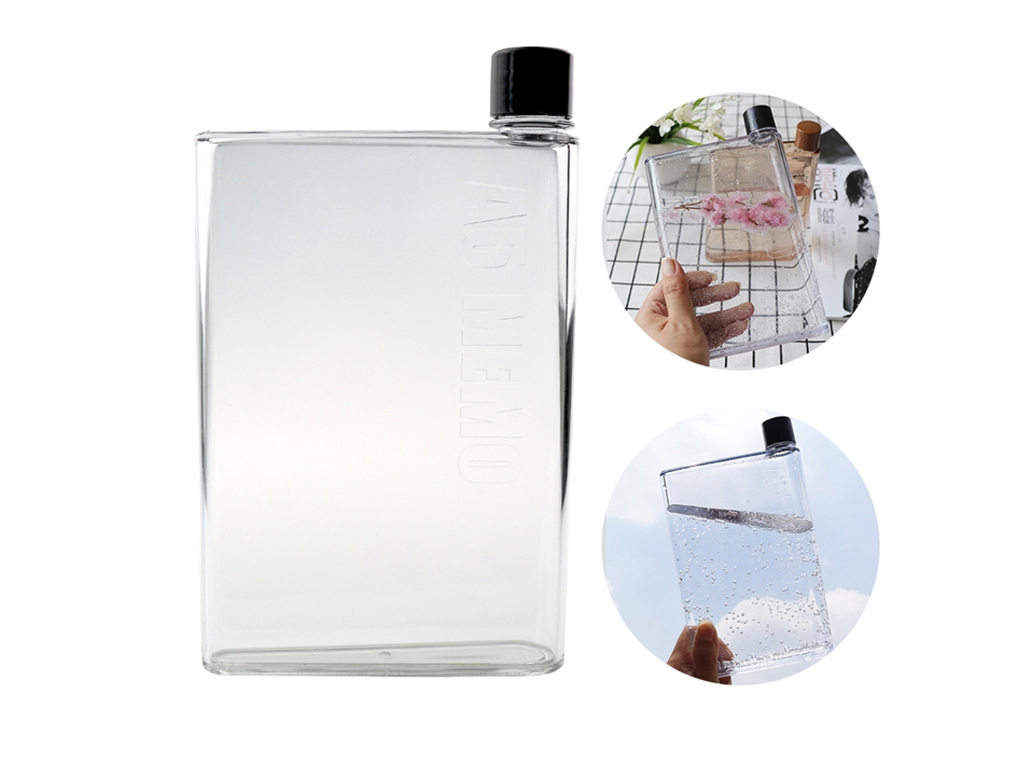Botella deportiva reutilizable transparente de 750 ml, fabricada en vidrio y plástico, con tapa. Mdug