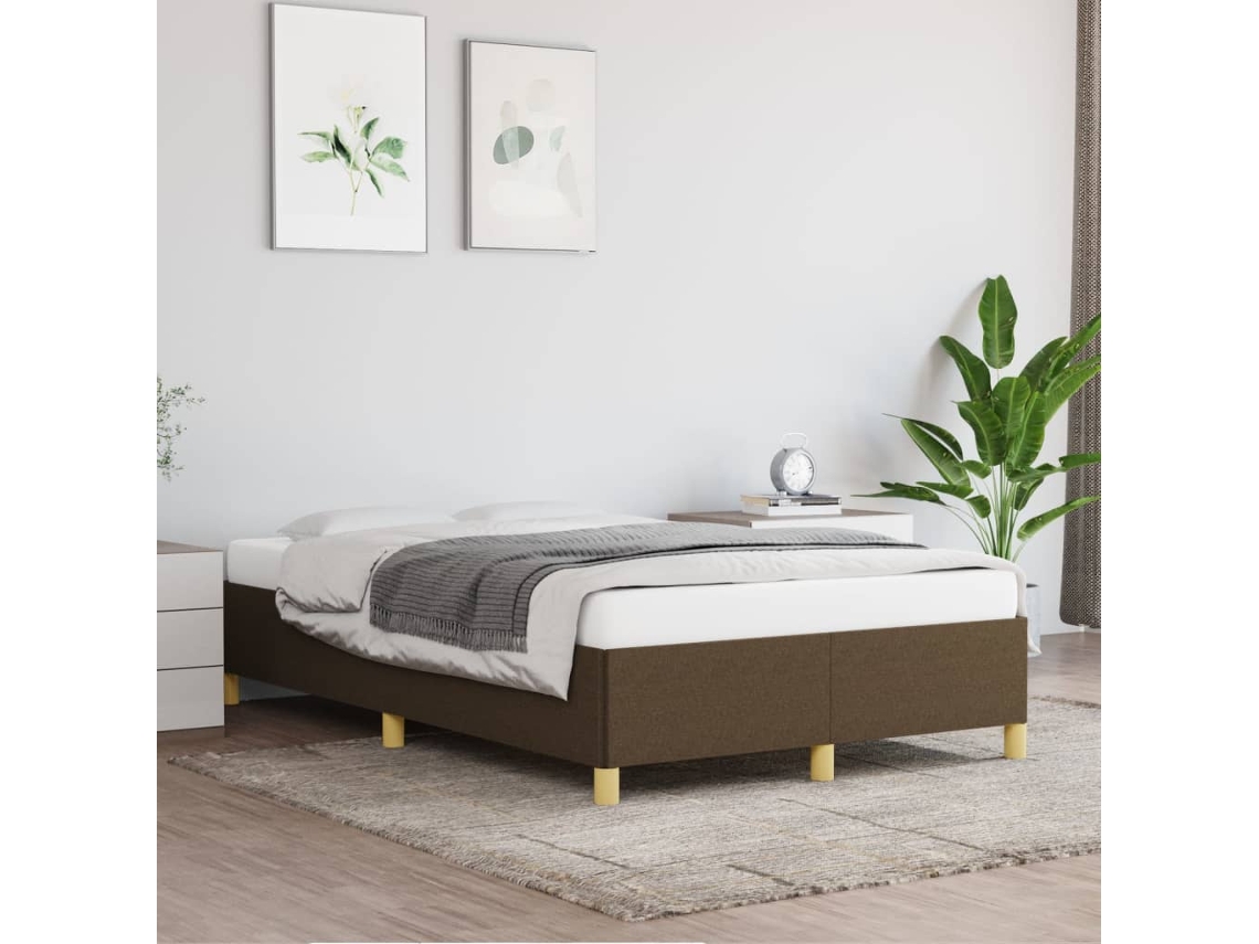 Estructura De Cama Sin Colchón Tela Marrón Oscuro 120x200 Cm