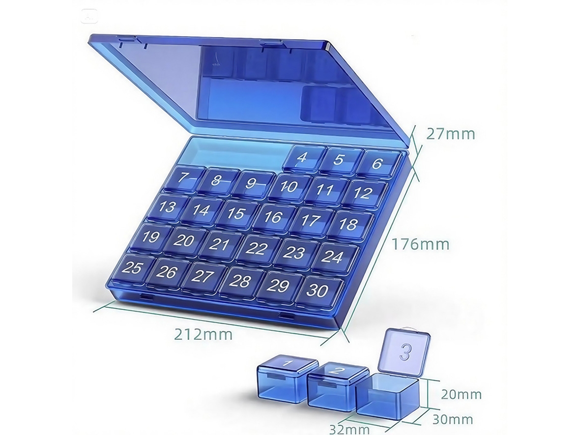 Organizador de pastillas CHRUI de 4 semanas con compartimentos grandes, libre de BPA (azul)