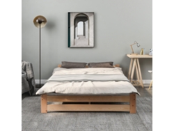 Cama Individual De Madera Maciza 140x200 Cm Con Cabecero Y Somier De Láminas - Natural