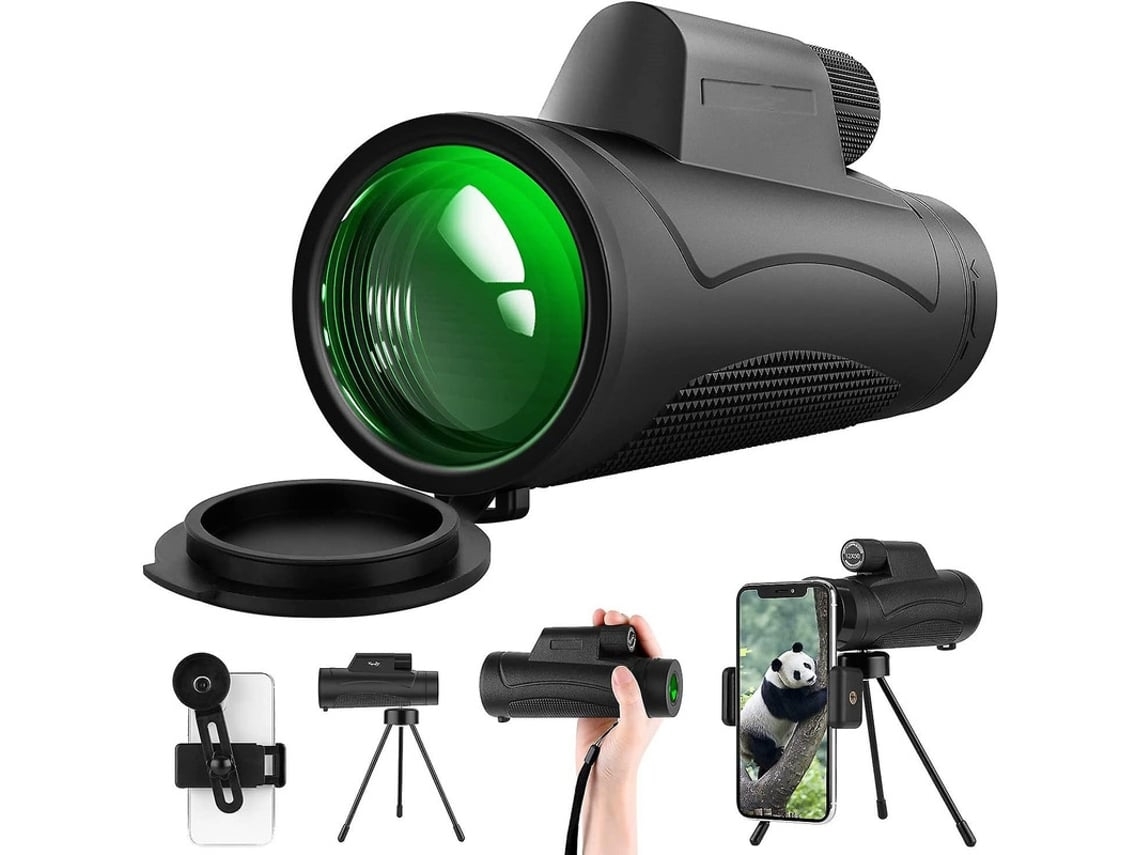 Telescopio monocular HD 12x50 con trípode para smartphone, ideal para senderismo, caza, acampada y observación de aves.