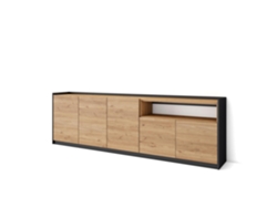 Aparador de comedor, 260x37x80cm, 5 puertas, armario de almacenamiento, roble y negro.