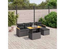 Conjunto de sofá de jardín de 6 piezas con cojines, mimbre sintético negro, DKD Home Decor
