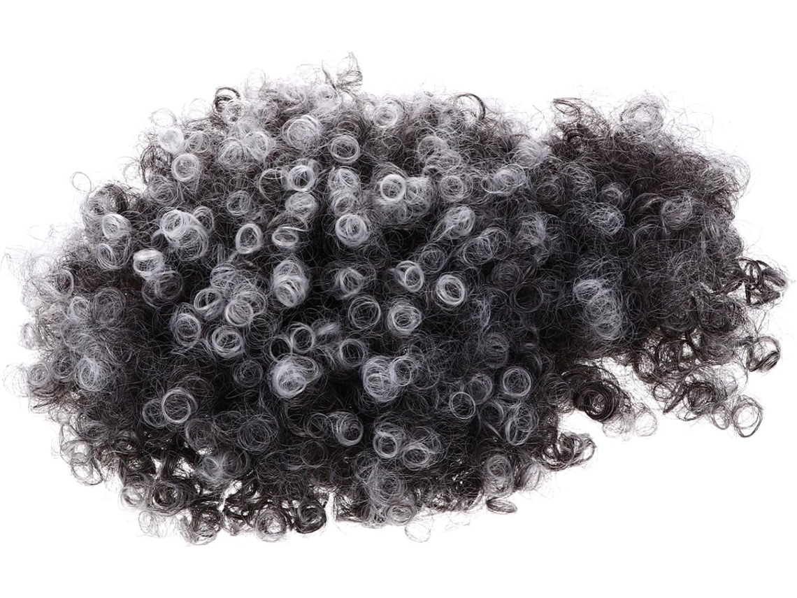 Peluca Sintética Afro Rizada De Color Gris Y Volumen, Con Coleta Y Flequillo Integrado.
