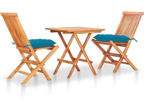 Conjunto 3 Conjunto de comedor de jardín VIDAXL Azul Teca (60x60x65 cm)
