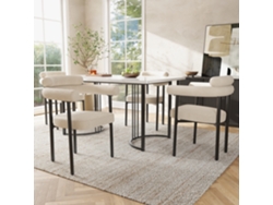 Conjunto De Mesa De Comedor 5 Piezas Con Patas Metálicas De Diseño Y 4 Sillas De Antelina Crema, Ideal Para Restaurante