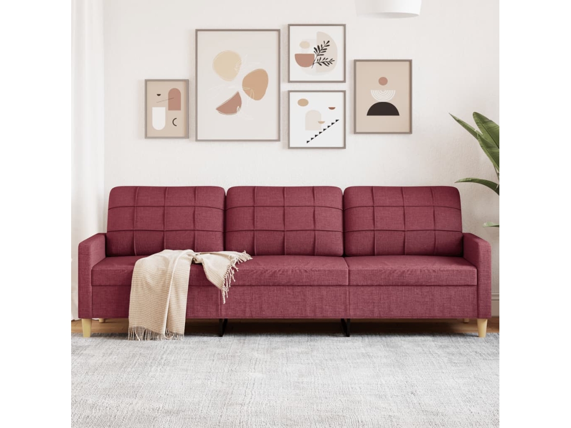 Sofá De 3 Plazas De Tela Rojo Tinto 210 Cm