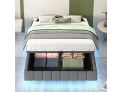 Cama tapizada de 140 x 200 cm, base flotante hidráulica, sin cabecero, color gris
