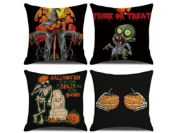 2026-30529-fundas De Almohadas De Halloween Set De 4, Negro Para Sala Cama Sofá Patio Coche 18x18 Pulgadas