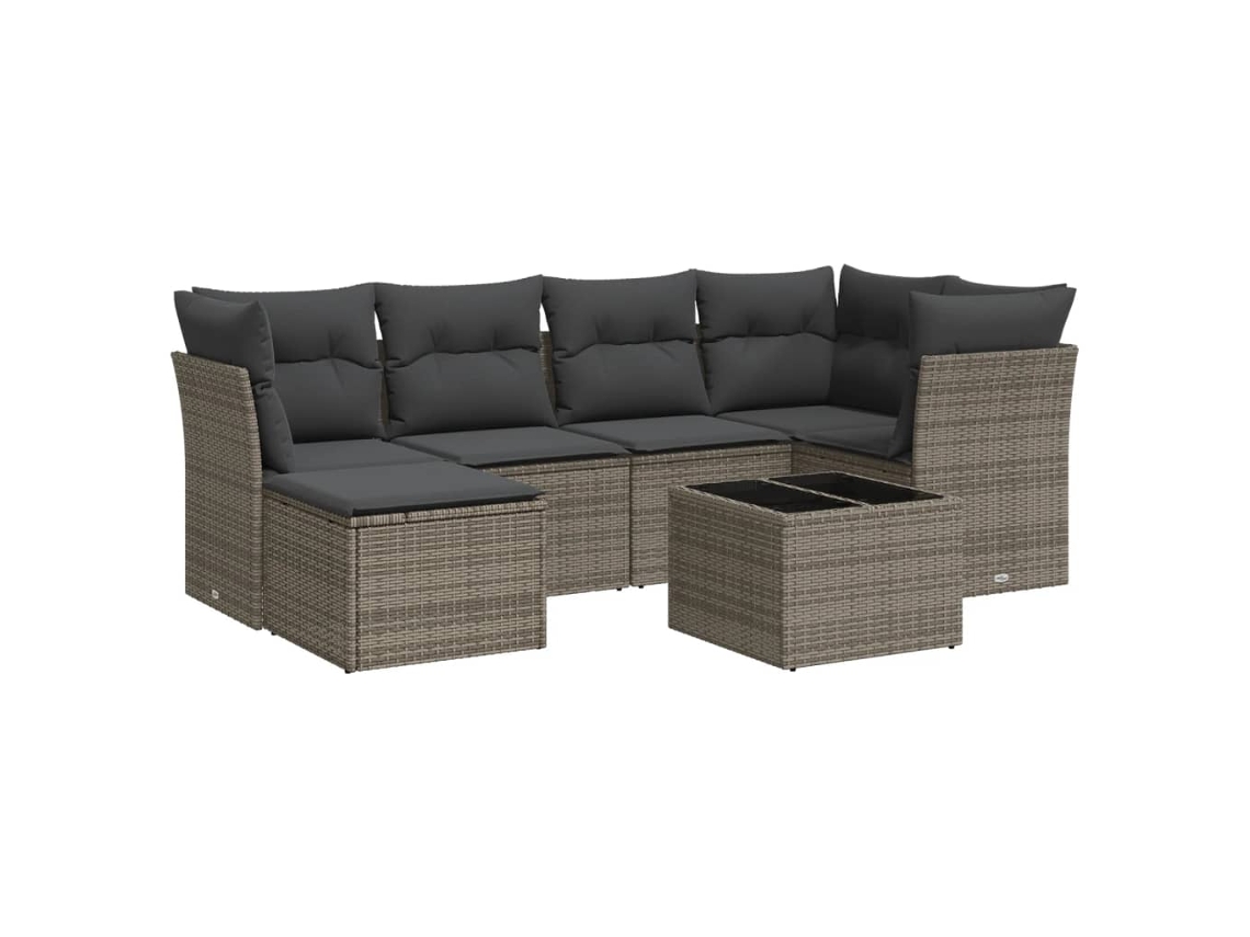 Maison Exclusive - Set De Sofás De Jardín 7 Piezas Con Cojines Ratán Pe Gris