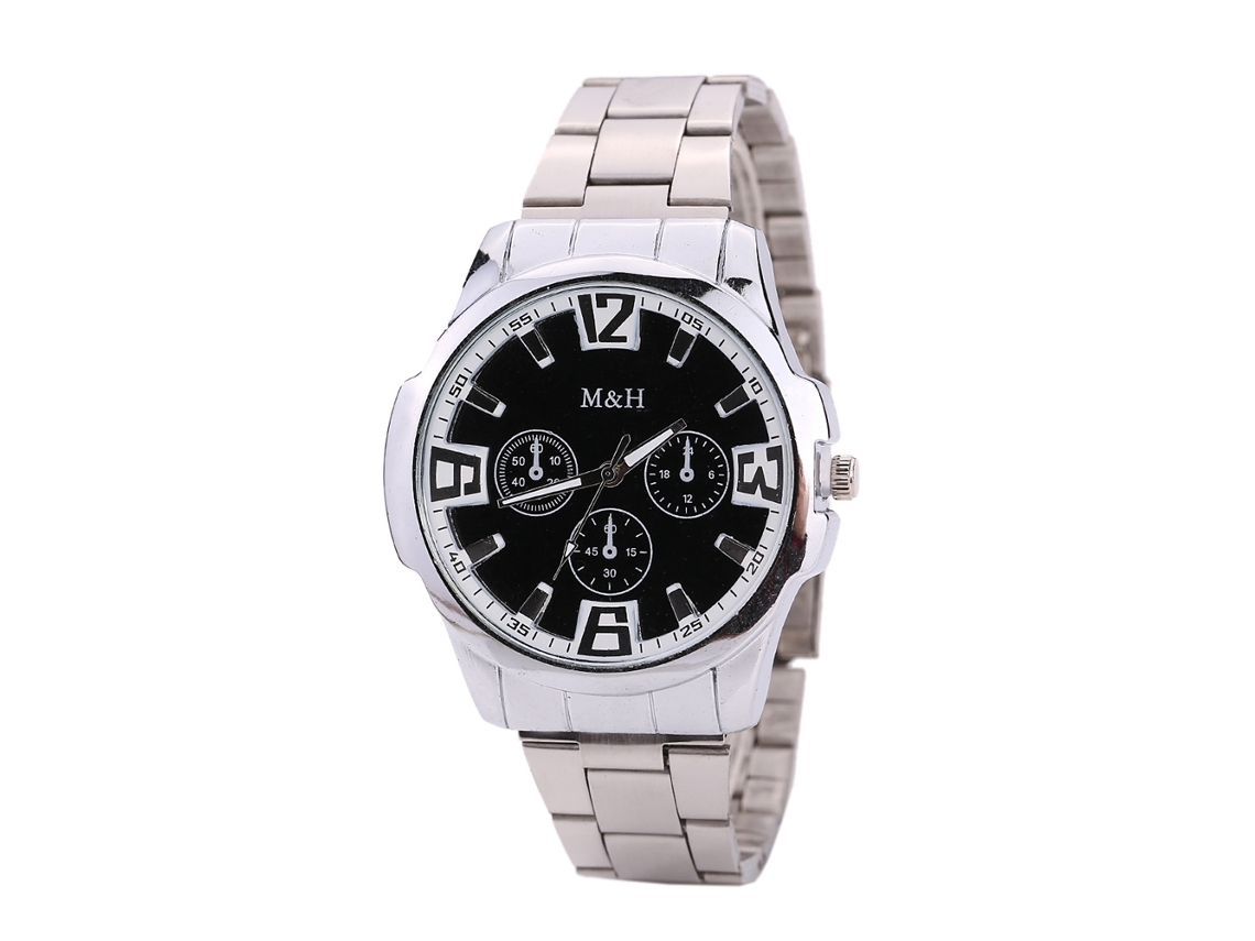 Reloj Analógico De Cuarzo Para Hombre Con Correa De Aleación Y Esfera Negra Y Plateada.
