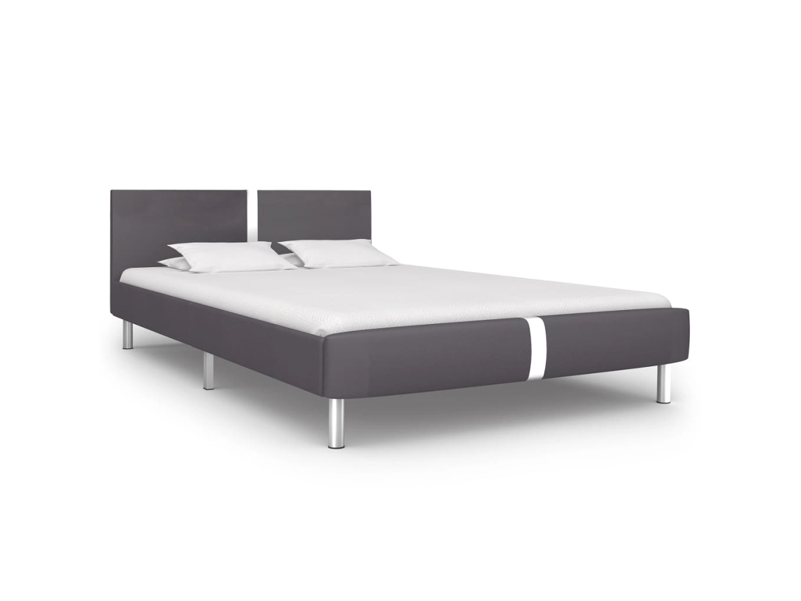 Estructura De Cama Sin Colchón Cuero Sintético Gris 140x200 Cm