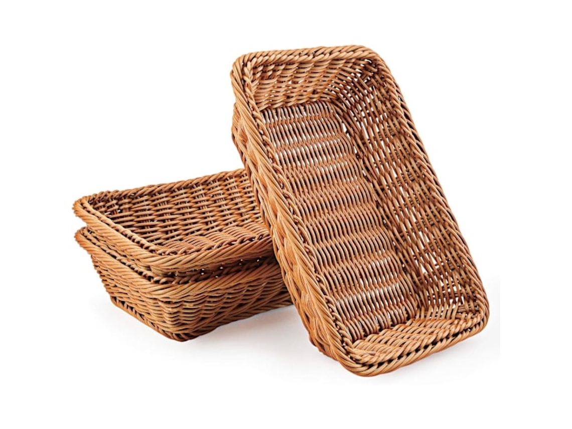 Cestas de mimbre, juego de 3 cestas de polietileno para guardar pan, frutas y verduras, para servir en restaurantes y preparar comida casera.