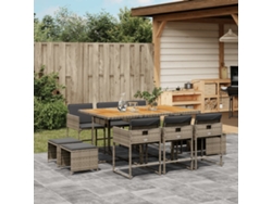 Juego de comedor de jardín de 11 piezas con cojines de mimbre gris DKD Home Decor