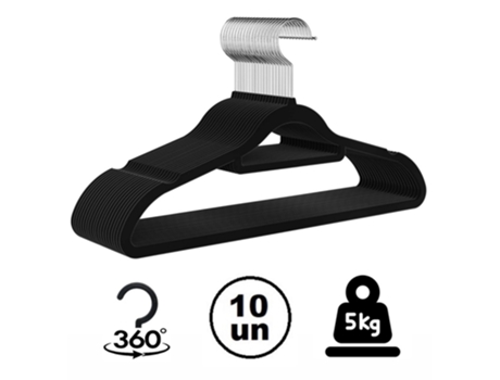 Percha de Ropa Antideslizante GLOBALMIX Delgada de Terciopelo Negro 10 Unidades (42 cm)