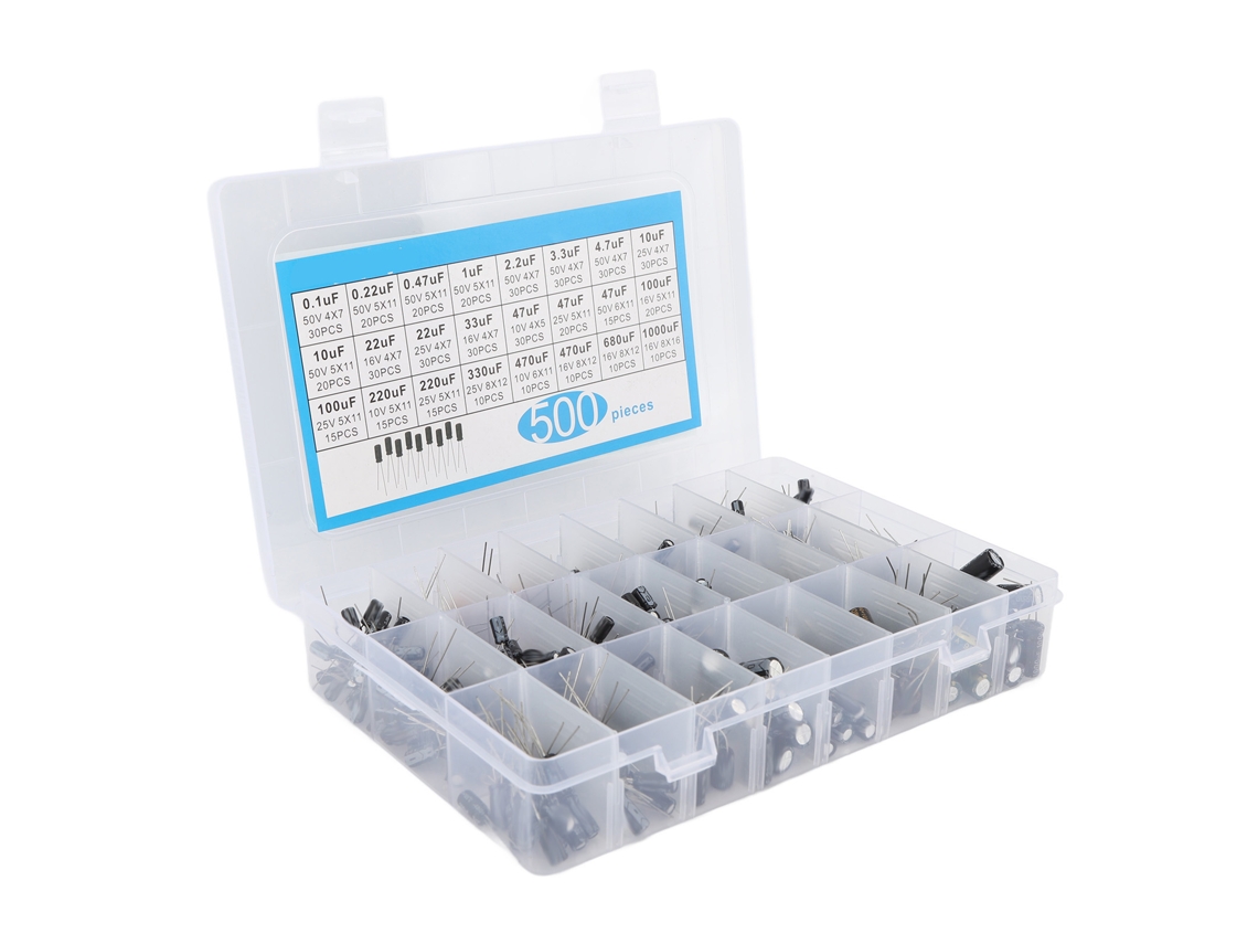 Omni-500 Piezas Condensador Electrolítico Aluminio 0.1uf-1000uf 16v-50v 24 Valores Kit Asortido