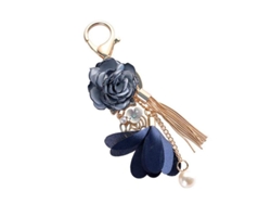 Llavero Con Flecos, Flor Y Perla De Imitación, Llavero Para Coche, Bolsa Azul