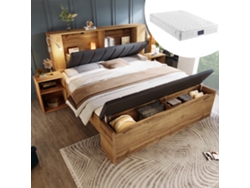 Cama Doble, Roble, 160x200, Con Espacio De Almacenamiento, Cabecero Plegable, Usb.