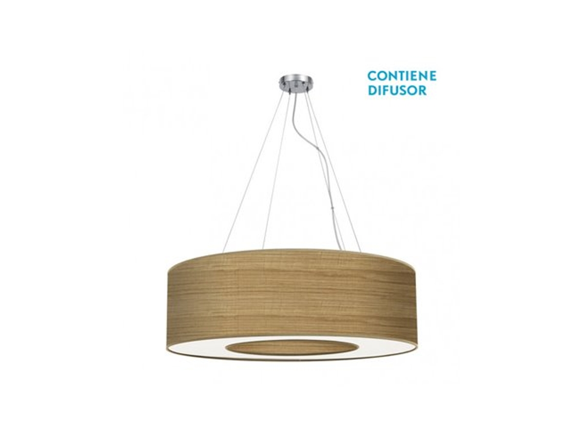 Lámpara colgante grande Haití, cromo/madera clara, 4 x 27 cm, Fabrilamp (40 x 120 x ø 80 x 80 cm)