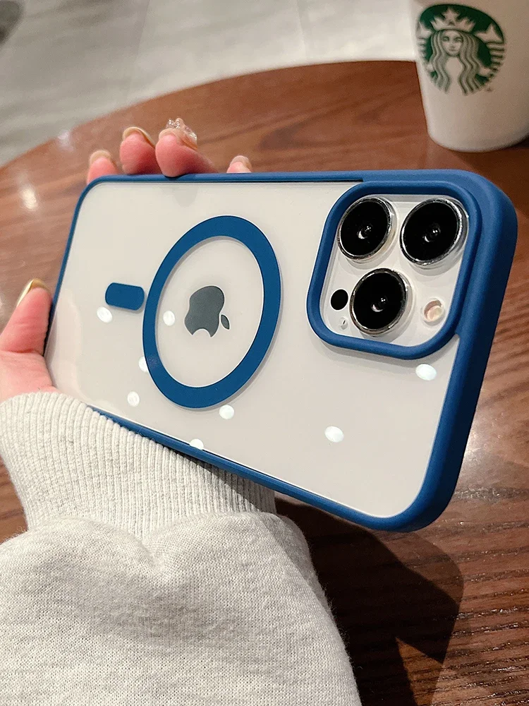 (iphone 7 Plus, Azul Real) Funda Protectora Transparente Con Carga Inalámbrica Magnética Magsafe, Material Acrílico Rígido.