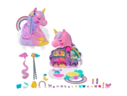 Polly Pocket - Set de peluquería con unicornio arcoíris - Cabeza de peluquero - 4 años HYD97