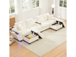 Sofá En U 334x128,5x81 Cm - 4 Plazas, Usb/type-c, Led, 2 Pufs - Beige