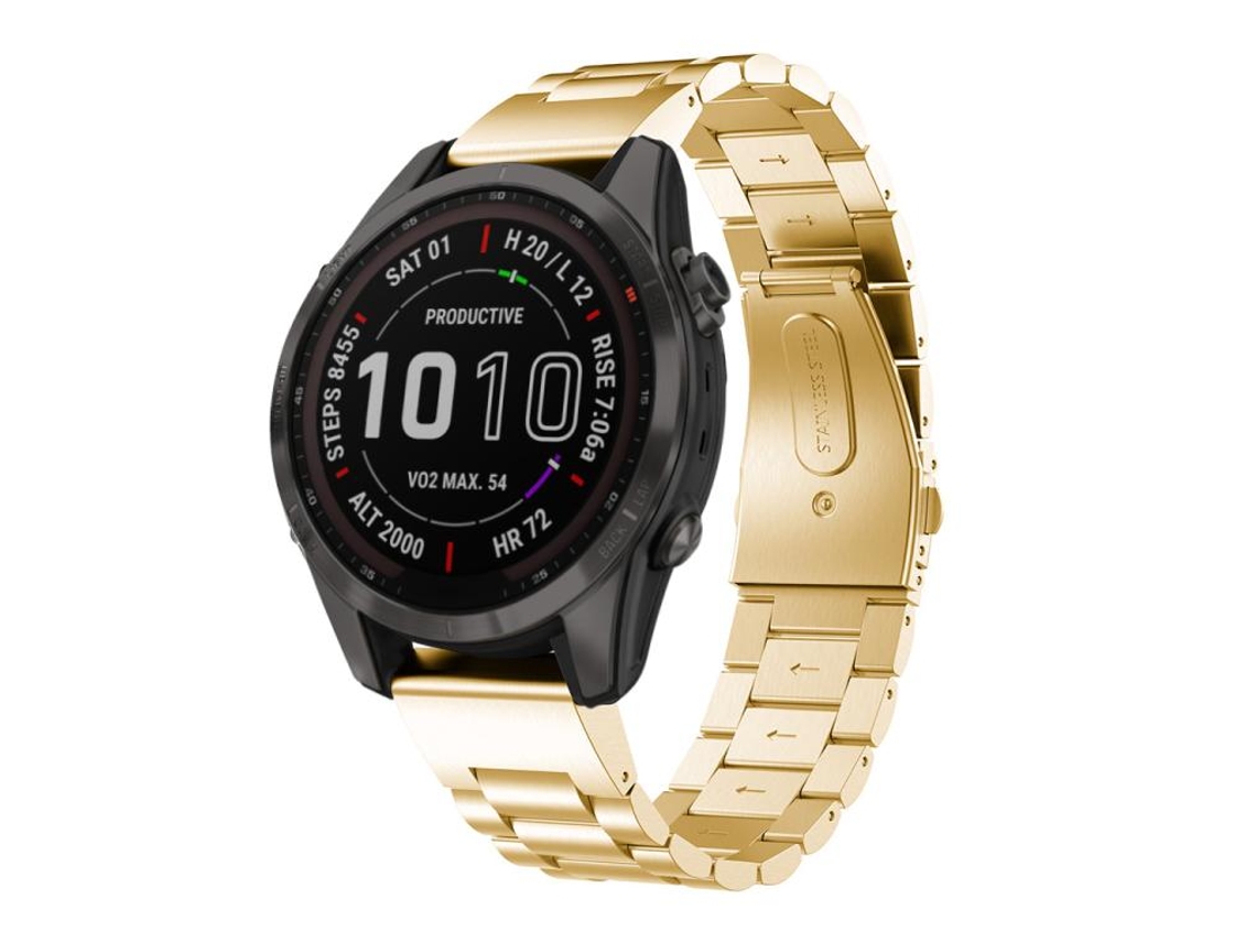 Bracelete Para Garmin Fenix 8 / 7s / 6s / 5s (20mm) - Metal - Liberação Rápida - Três Contas Dourada