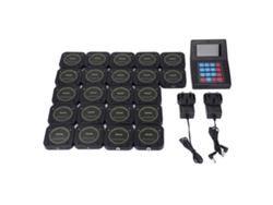 Sistema de buscapersonas para restaurante con 1 transmisor y 20 receptores. Sistema de llamada inalámbrico para food trucks, bares y clínicas. Enchufe británico de 100 V a 240 V.