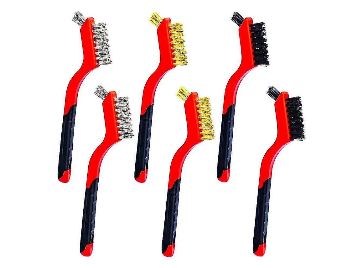 Set De 6 Cepillos De Alambre - Cerdas De Nylon/ Latón/ Acero Inoxidable Con Mango Curvo, 7 Pulgadas