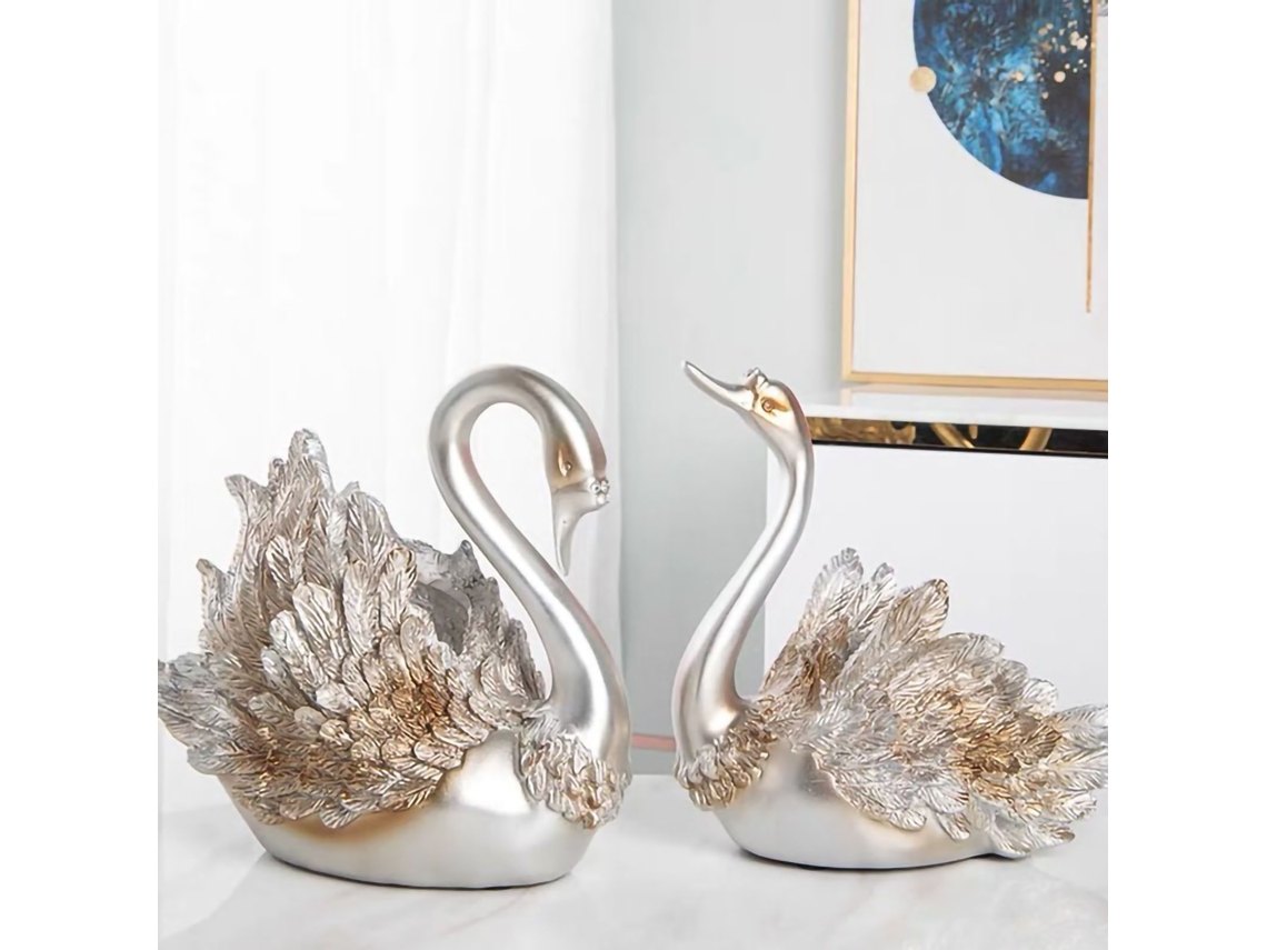 Adorno de cisne para pareja, sala de estar, decoración del hogar, regalo plateado