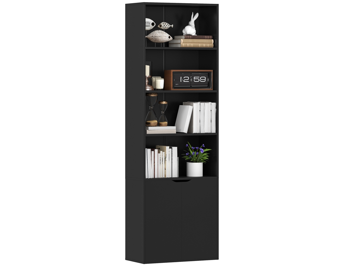 Librería De 6 Baldas Con Puertas, Color Negro.