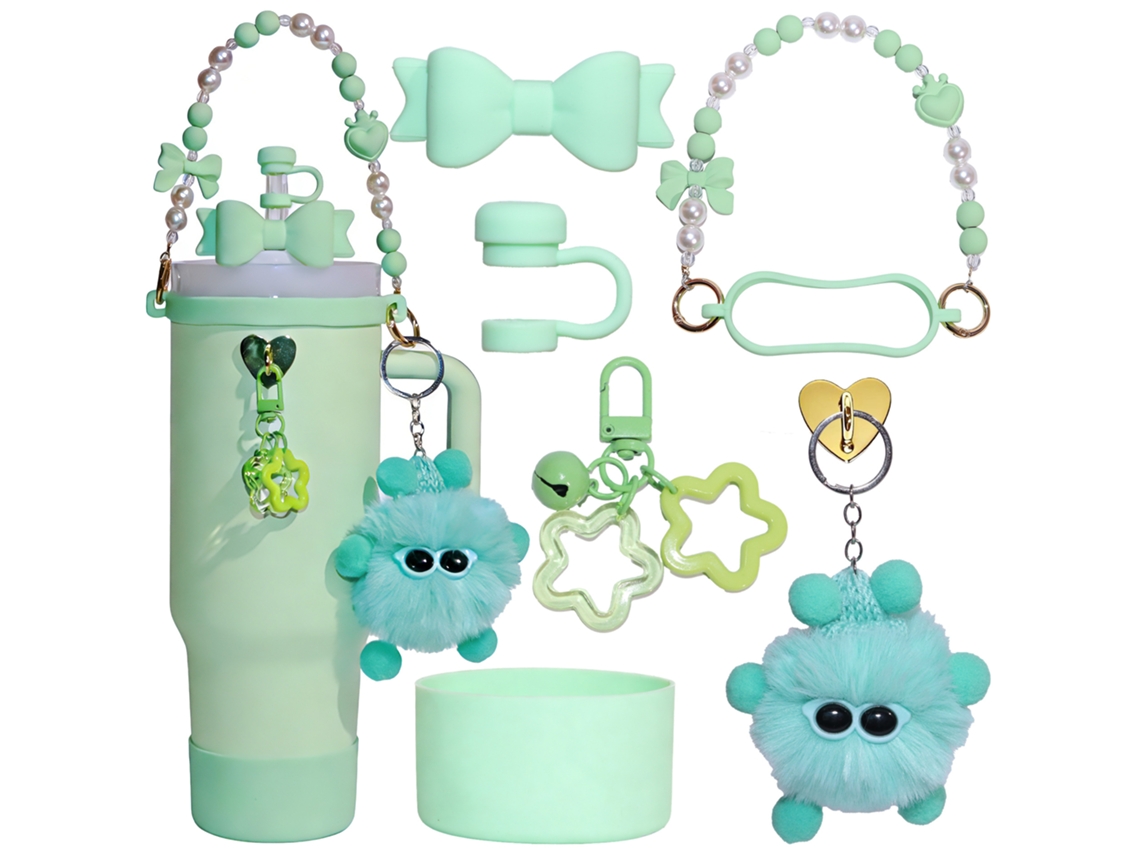 Juego de accesorios EIFSON de 8 piezas para la Copa Stanley de 40 oz / 30 oz con funda de silicona y llaveros (verde)