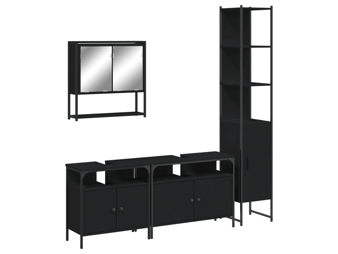 Maison Exclusive - 4 Pcs Conjunto Móveis Casa De Banho Derivados De Madeira Preto