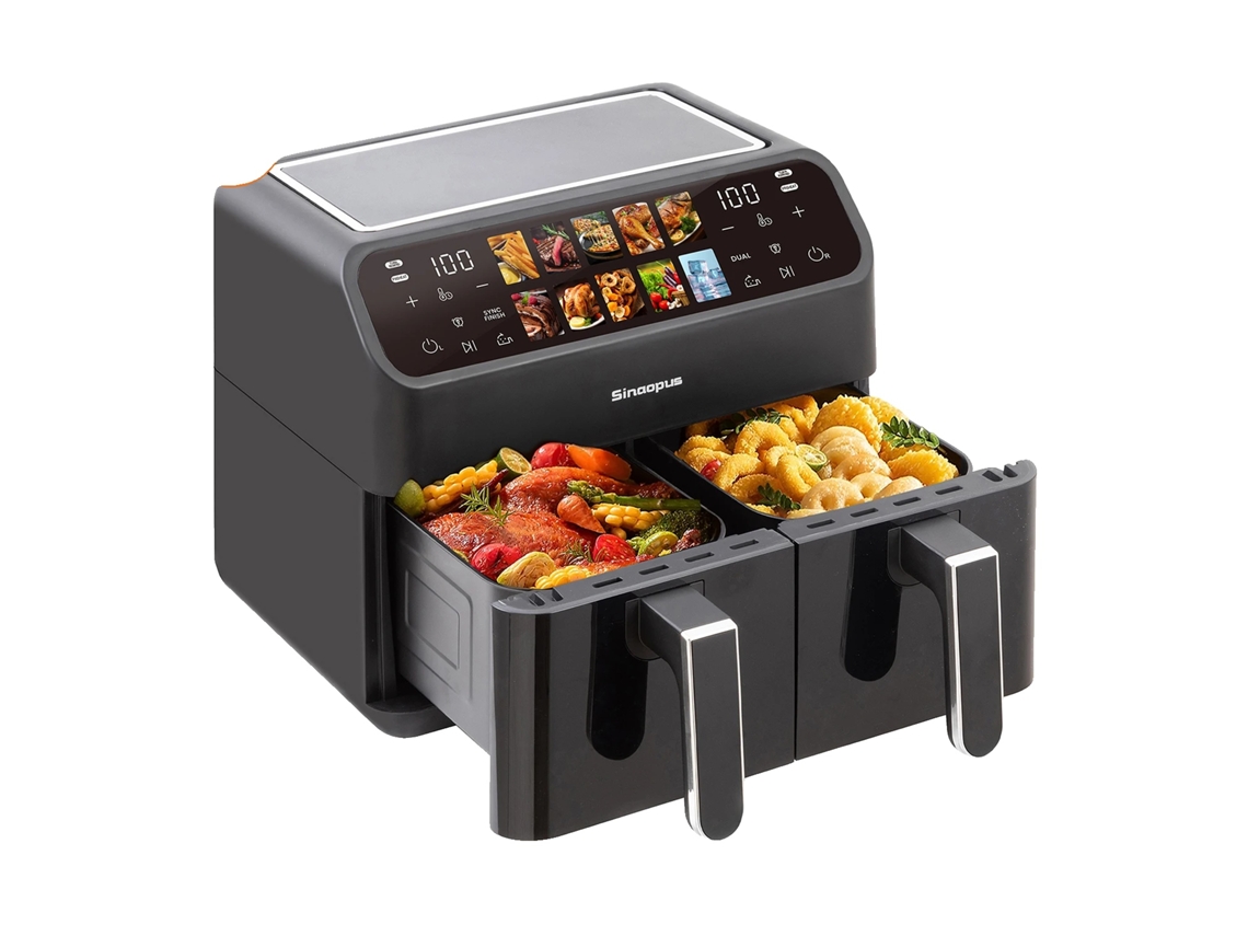 Freidora eléctrica de doble cesta, control táctil LED, horno de 2000 W, fabricante OEM de la UE
