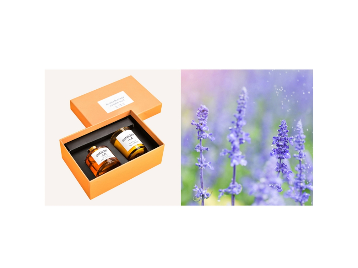 Set de regalo de aceites esenciales con cera de soja para aromaterapia en el dormitorio.