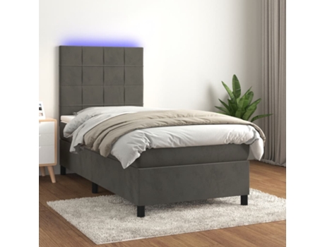 VIDAXL Colchón con somier/LED (Gris - Terciopelo - 90 x 190 cm)